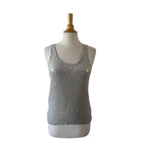 NWT Chan Luu Gray Sequin Tank Top Viscose Made in India Sleeveless Scoop Neck S
